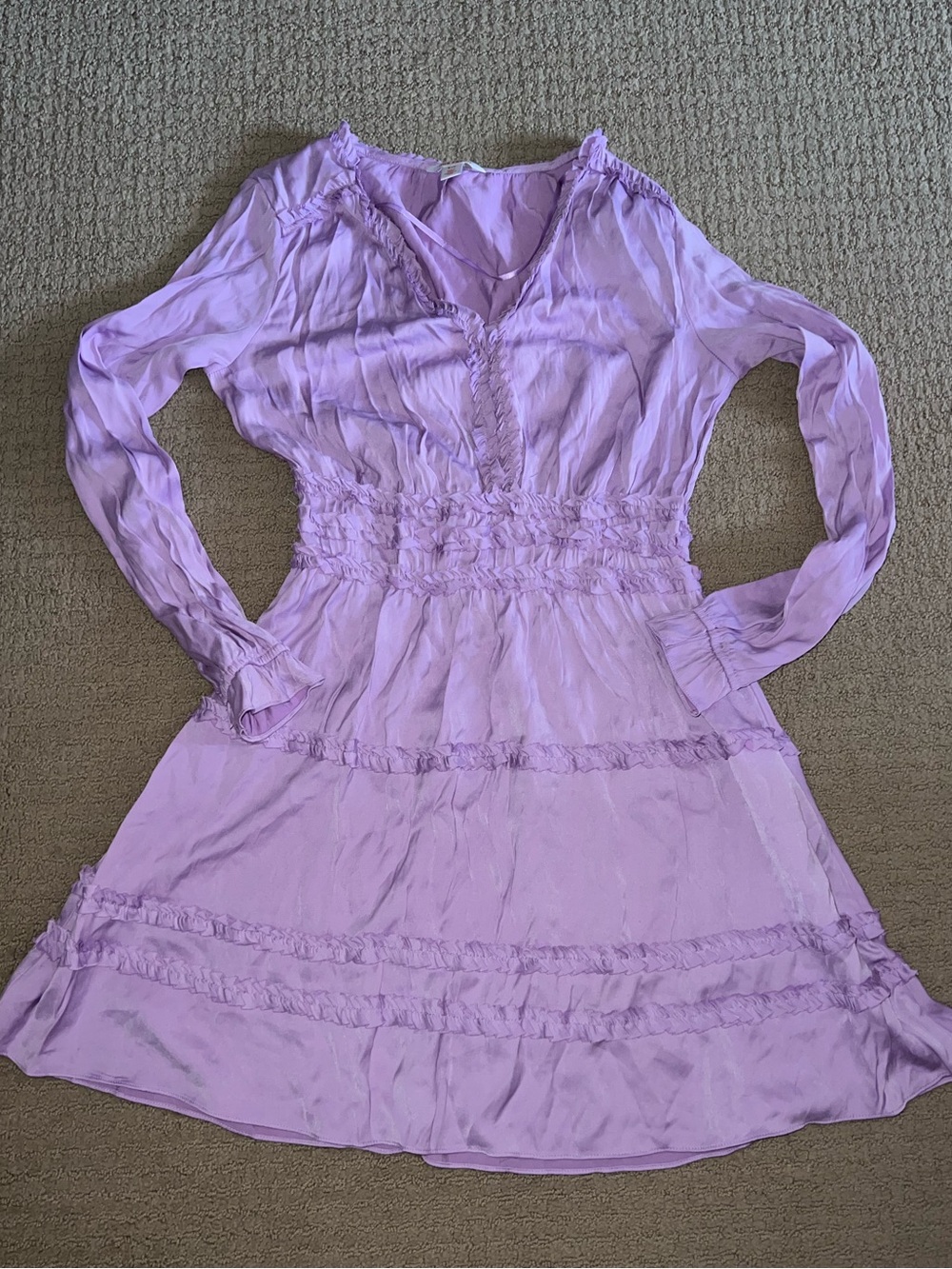 Lilac Long Sleeve Ruffle Smocked Waist Dress